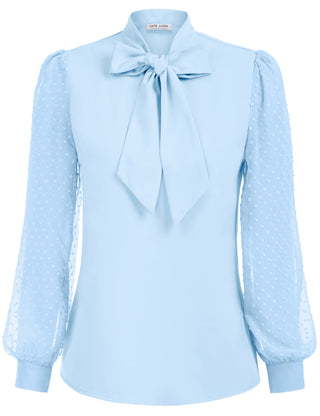 Women Bow-Knot Decorated Shirt Pullover Long Sleeves V-Neck Tops