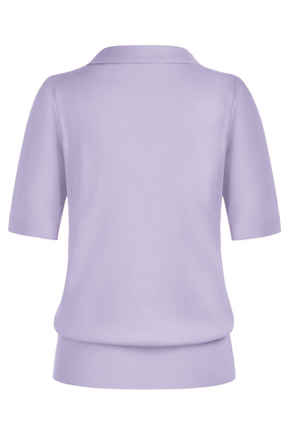 Lapel Collar Sweater Loose Fit Short Sleeve Ribbed Hem Knitted Tops