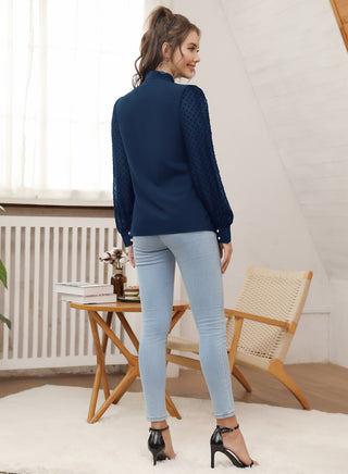 Women Bow-Knot Decorated Shirt Pullover Long Sleeves V-Neck Tops