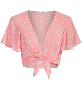 Tie Front Shrug Chiffon Short Flutter Sleeves Semi