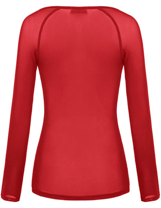 Women's Long Sleeve Scoop Neck See-through T-shirt Tops