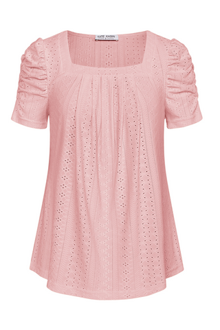 Women Hollowed-out Tops Casual Short Sleeve Square Neck Pullover Tops