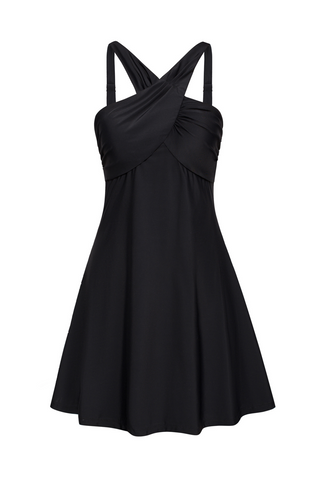 Women 2pcs Swimsuit Halterneck Padded Swim Dress+Briefs Swimwear