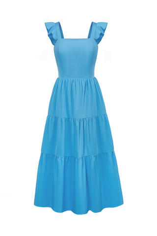 Women Tiered Midi Dress Sleeveless Square Neck Hollowed-out Back A-Line Dress