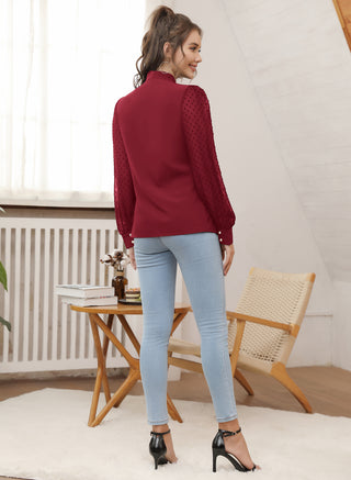 Women Bow-Knot Decorated Shirt Pullover Long Sleeves V-Neck Tops