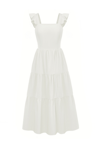 Women Tiered Midi Dress Sleeveless Square Neck Hollowed-out Back A-Line Dress