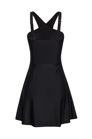 Women 2pcs Swimsuit Halterneck Padded Swim Dress+Briefs Swimwear