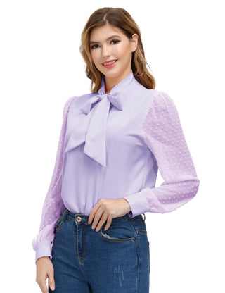 Women Bow-Knot Decorated Shirt Pullover Long Sleeves V-Neck Tops