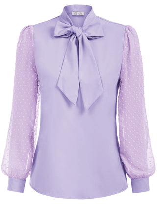 Women Bow-Knot Decorated Shirt Pullover Long Sleeves V-Neck Tops