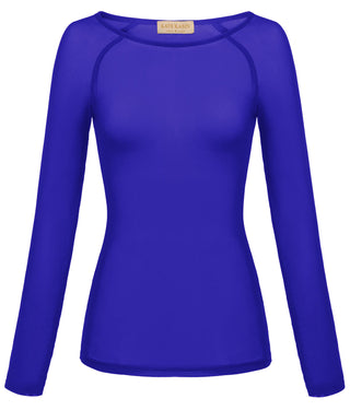 Women's Long Sleeve Scoop Neck See-through T-shirt Tops
