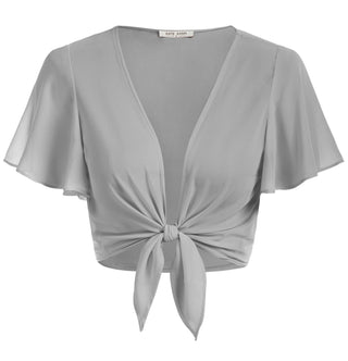 Tie Front Shrug Chiffon Short Flutter Sleeves Semi