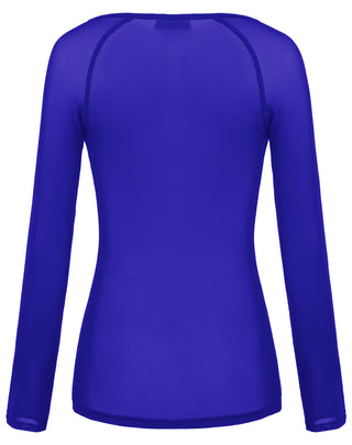 Women's Long Sleeve Scoop Neck See-through T-shirt Tops