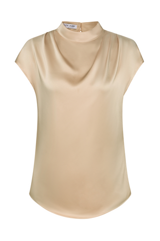 Women Straight Blouse Casual Cap Sleeve Half High Neck Pullover Tops