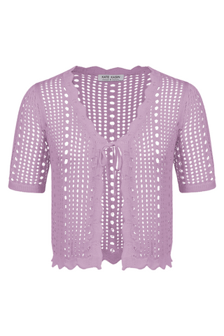 Women Hollowed-out Cardigan Short Sleeve V-Neck Tie-Front Shrug Knitwear