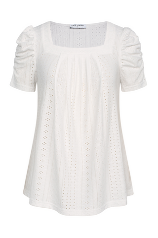 Women Hollowed-out Tops Casual Short Sleeve Square Neck Pullover Tops