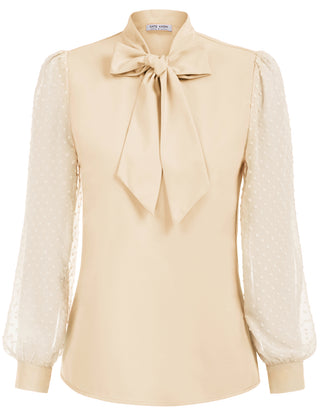 Women Bow-Knot Decorated Shirt Pullover Long Sleeves V-Neck Tops