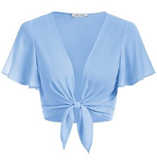 Tie Front Shrug Chiffon Short Flutter Sleeves Semi