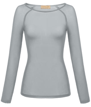 Women's Long Sleeve Scoop Neck See-through T-shirt Tops