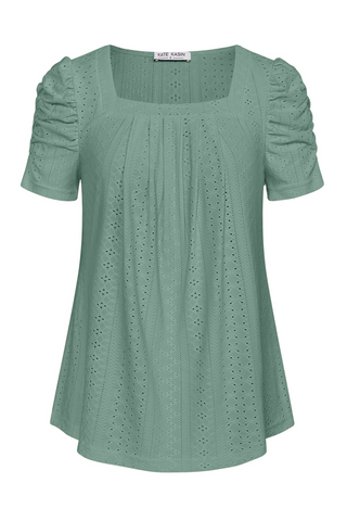 Women Hollowed-out Tops Casual Short Sleeve Square Neck Pullover Tops