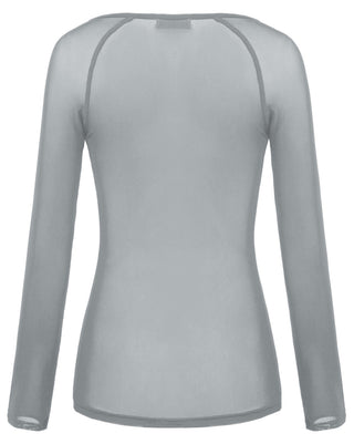Women's Long Sleeve Scoop Neck See-through T-shirt Tops