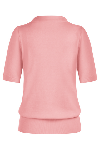 Lapel Collar Sweater Loose Fit Short Sleeve Ribbed Hem Knitted Tops