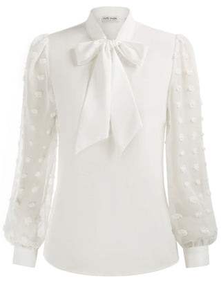 Women Bow-Knot Decorated Shirt Pullover Long Sleeves V-Neck Tops