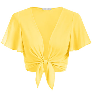 Tie Front Shrug Chiffon Short Flutter Sleeves Semi