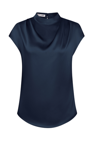 Women Straight Blouse Casual Cap Sleeve Half High Neck Pullover Tops