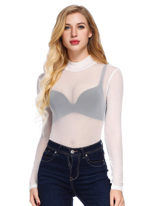 See-Through Mesh Sheer Long Sleeve Blouse Club-wear