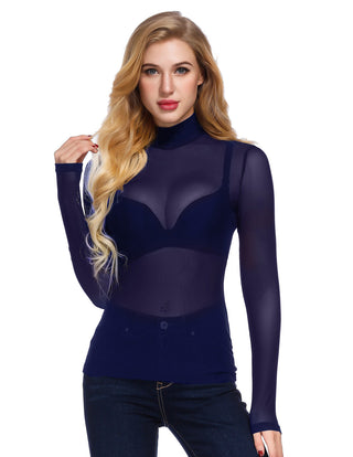 See-Through Mesh Sheer Long Sleeve Blouse Club-wear
