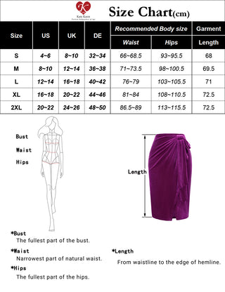 Women Wrap Hem Velvet Skirt Elastic Waist Below Knee Ruched Bodycon Skirt