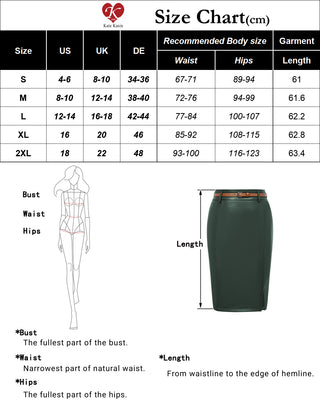Women Polyurethane Leather Skirt with Belt High Waist Front Slit Pencil Skirt