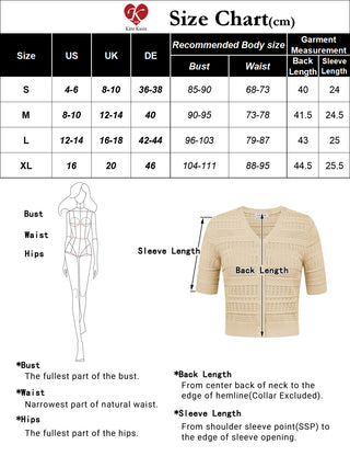 Women Cropped Cardigan Short Sleeve V-Neck Hollowed-out Sweater Knitwear