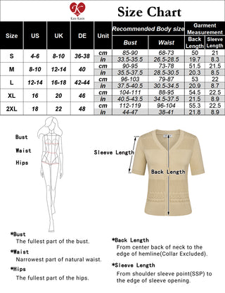 Women Hollowed-out Cardigan Short Sleeve V-Neck Button-up Sweater Knitwear