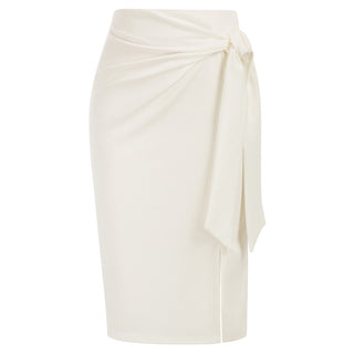 Bow-Knot Decorated Skirt High Waist Side Slit Bodycon Skirt