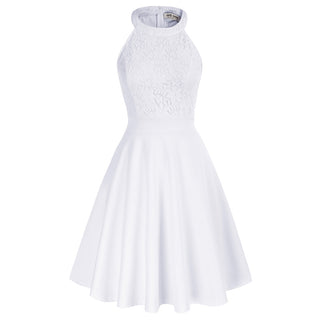 Lace Overlay Dress Cut-out Shoulder Crew Neck Defined Waist Dress