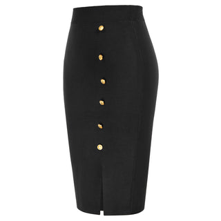 Front Slit Sweater Skirt Elastic High Waist Knitted Bodycon Work Skirt