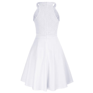 Lace Overlay Dress Cut-out Shoulder Crew Neck Defined Waist Dress