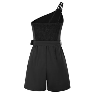 Shoulder Romper with Belt Dual Strap Smocked Back Playsuit