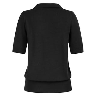 Lapel Collar Sweater Loose Fit Short Sleeve Ribbed Hem Knitted Tops