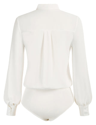Bow-Knot Decorated Bodysuit Long Sleeve Elastic Waist Shirt