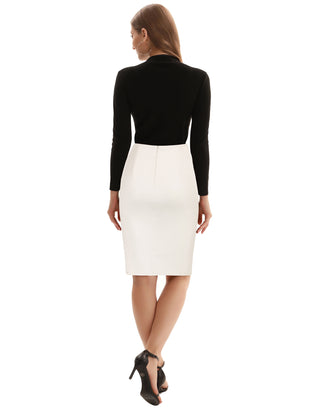 PU Leather Pencil Skirt Knee Length Knot-Front Hips-Wrapped Skirt