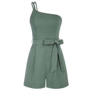 Shoulder Romper with Belt Dual Strap Smocked Back Playsuit