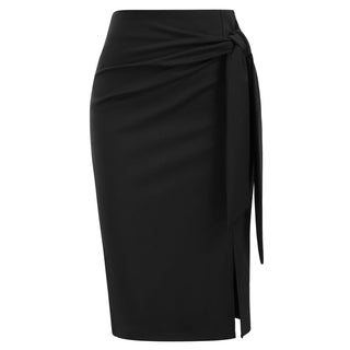 Bow-Knot Decorated Skirt High Waist Side Slit Bodycon Skirt
