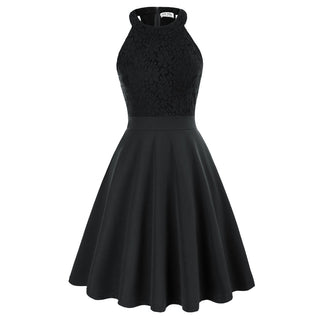 Lace Overlay Dress Cut-out Shoulder Crew Neck Defined Waist Dress