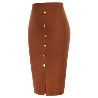 Front Slit Sweater Skirt Elastic High Waist Knitted Bodycon Work Skirt