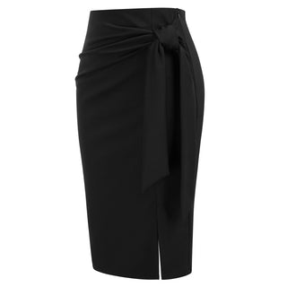 Bow-Knot Decorated Skirt High Waist Side Slit Bodycon Skirt