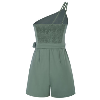 Shoulder Romper with Belt Dual Strap Smocked Back Playsuit
