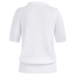 Lapel Collar Sweater Loose Fit Short Sleeve Ribbed Hem Knitted Tops