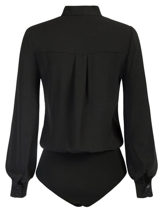 Bow-Knot Decorated Bodysuit Long Sleeve Elastic Waist Shirt